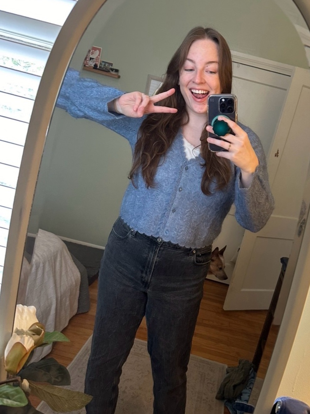 Sezane Soft Blue Wool Cropped Women's Sweater